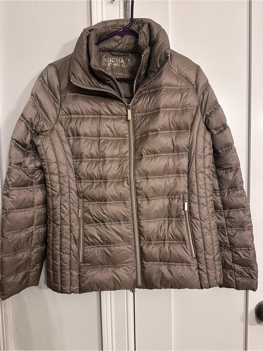 Michael Kors Taupe Quilted Lightweight Puffer Jacket - Picture 2 of 9